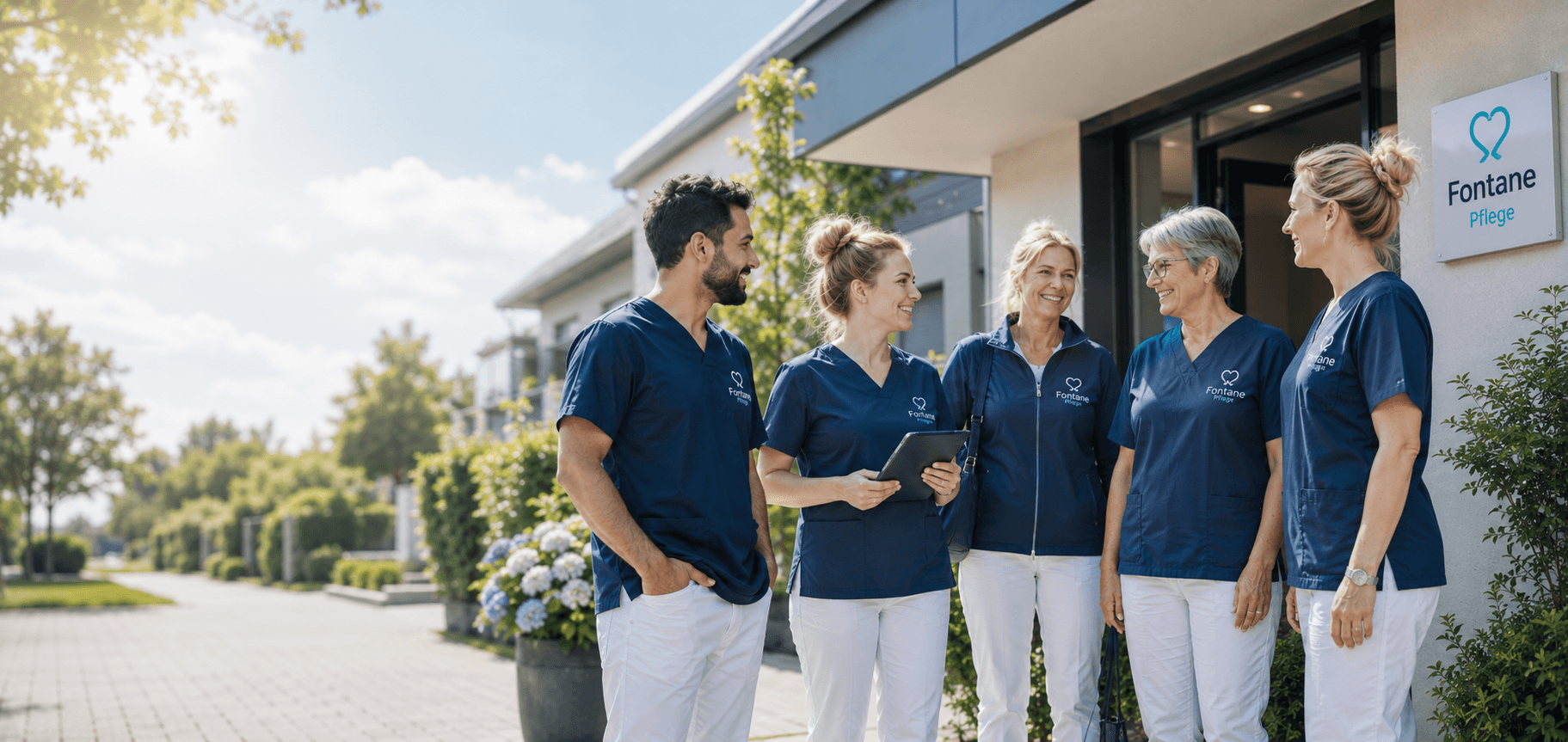Das Fontane Pflege Team vor dem Standort in Neuruppin
